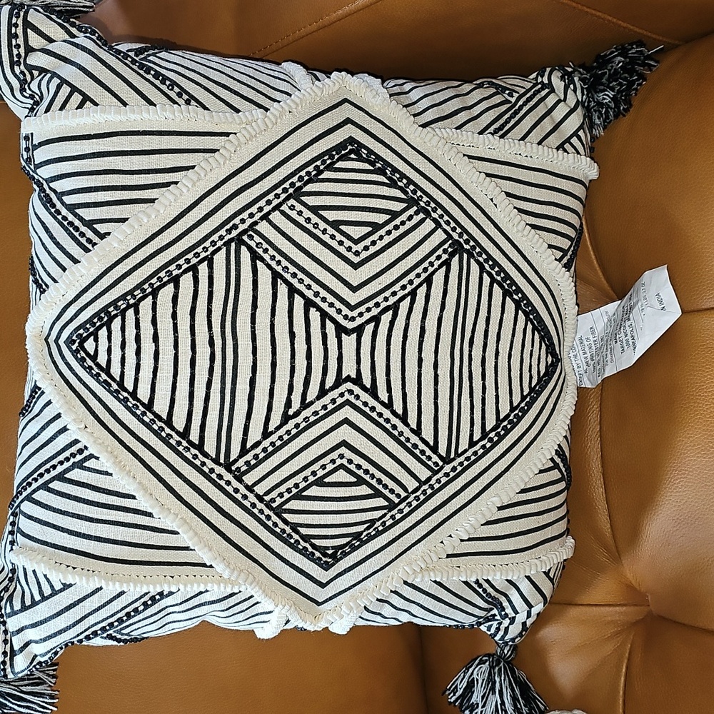Opalhouse jungalow pillow beaded black white boho tribal